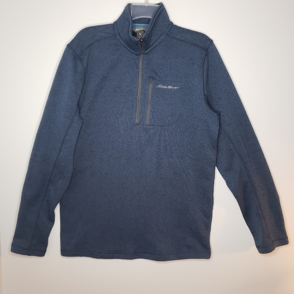 Eddie Bauer Convector 1/2 Zip Mens Blue Pullover Fleece Sweater Sz Tall Med EUC